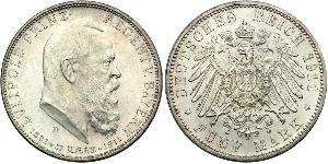 5 Mark Royaume de Bavière (1806 - 1918) Argent Othon Ier de Bavière(1848 – 1916)