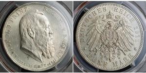 5 Mark Royaume de Bavière (1806 - 1918) Argent Othon Ier de Bavière(1848 – 1916)
