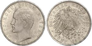 5 Mark Royaume de Bavière (1806 - 1918) Argent Othon Ier de Bavière(1848 – 1916)