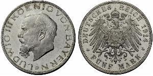 5 Mark Royaume de Bavière (1806 - 1918) Argent Louis III de Bavière (1845 – 1921)