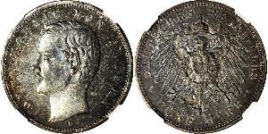 5 Mark Royaume de Bavière (1806 - 1918) Argent Othon Ier de Bavière(1848 – 1916)