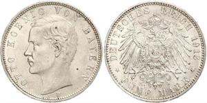 5 Mark Royaume de Bavière (1806 - 1918) Argent Othon Ier de Bavière(1848 – 1916)