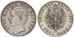 5 Mark Royaume de Bavière (1806 - 1918) Argent Othon Ier de Bavière(1848 – 1916)