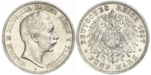5 Mark Royaume de Prusse (1701-1918) Argent Wilhelm II, German Emperor (1859-1941)