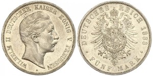 5 Mark Royaume de Prusse (1701-1918) Argent Wilhelm II, German Emperor (1859-1941)