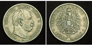 5 Mark Royaume de Prusse (1701-1918) Argent Wilhelm I, German Emperor (1797-1888)