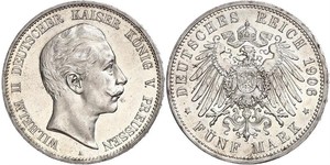 5 Mark Royaume de Prusse (1701-1918) Argent Wilhelm II, German Emperor (1859-1941)