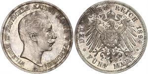 5 Mark Royaume de Prusse (1701-1918) Argent Wilhelm II, German Emperor (1859-1941)