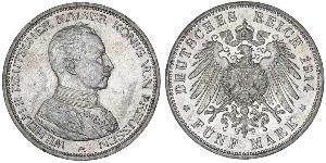 5 Mark Royaume de Prusse (1701-1918) Argent Wilhelm II, German Emperor (1859-1941)