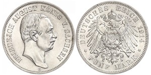 5 Mark Royaume de Saxe (1806 - 1918) Argent Frédéric-Auguste III de Saxe (1865-1932)