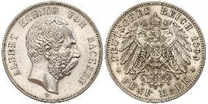 5 Mark Royaume de Saxe (1806 - 1918) Argent Albert de Saxe