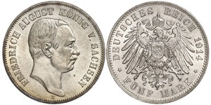 5 Mark Royaume de Saxe (1806 - 1918) Argent Frédéric-Auguste III de Saxe (1865-1932)