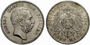 5 Mark Royaume de Saxe (1806 - 1918) Argent Albert de Saxe