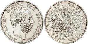 5 Mark Royaume de Saxe (1806 - 1918) Argent Albert de Saxe