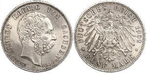 5 Mark Royaume de Saxe (1806 - 1918) Argent Albert de Saxe