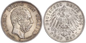 5 Mark Royaume de Saxe (1806 - 1918) Argent Albert de Saxe