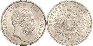 5 Mark Royaume de Saxe (1806 - 1918) Argent Albert de Saxe