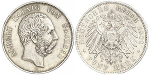 5 Mark Royaume de Saxe (1806 - 1918) Argent Albert de Saxe