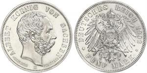 5 Mark Royaume de Saxe (1806 - 1918) Argent Albert de Saxe