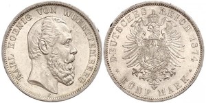 5 Mark Royaume de Wurtemberg (1806-1918) Argent Charles Ier de Wurtemberg