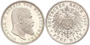 5 Mark Royaume de Wurtemberg (1806-1918) Argent Wilhelm II, German Emperor (1859-1941)