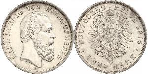 5 Mark Royaume de Wurtemberg (1806-1918) Argent Charles Ier de Wurtemberg