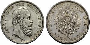 5 Mark Royaume de Wurtemberg (1806-1918) Argent Charles Ier de Wurtemberg