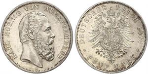 5 Mark Royaume de Wurtemberg (1806-1918) Argent Charles Ier de Wurtemberg