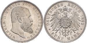 5 Mark Royaume de Wurtemberg (1806-1918) Argent Wilhelm II, German Emperor (1859-1941)