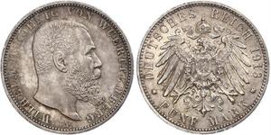 5 Mark Royaume de Wurtemberg (1806-1918) Argent Wilhelm II, German Emperor (1859-1941)