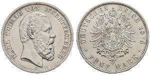 5 Mark Royaume de Wurtemberg (1806-1918) Argent Charles Ier de Wurtemberg