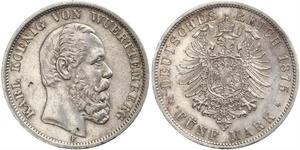 5 Mark Royaume de Wurtemberg (1806-1918) Argent Charles Ier de Wurtemberg