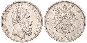 5 Mark Royaume de Wurtemberg (1806-1918) Argent Charles Ier de Wurtemberg