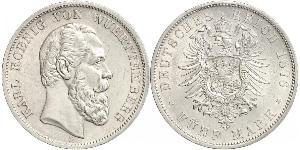 5 Mark Royaume de Wurtemberg (1806-1918) Argent Charles Ier de Wurtemberg