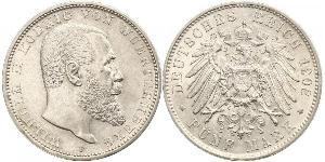 5 Mark Royaume de Wurtemberg (1806-1918) Argent Wilhelm II, German Emperor (1859-1941)