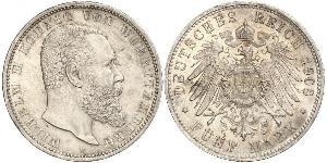 5 Mark Royaume de Wurtemberg (1806-1918) Argent Wilhelm II, German Emperor (1859-1941)