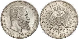 5 Mark Royaume de Wurtemberg (1806-1918) Argent Wilhelm II, German Emperor (1859-1941)