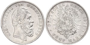 5 Mark Royaume de Wurtemberg (1806-1918) Argent Charles Ier de Wurtemberg