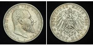 5 Mark Royaume de Wurtemberg (1806-1918) Argent Wilhelm II, German Emperor (1859-1941)