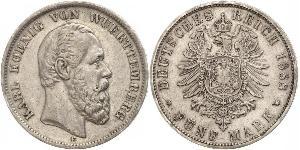 5 Mark Royaume de Wurtemberg (1806-1918) Argent Charles Ier de Wurtemberg