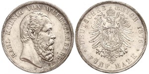 5 Mark Royaume de Wurtemberg (1806-1918) Argent Charles Ier de Wurtemberg