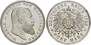 5 Mark Royaume de Wurtemberg (1806-1918) Argent Wilhelm II, German Emperor (1859-1941)