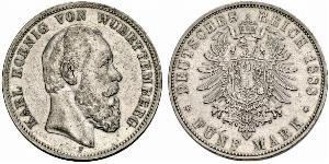 5 Mark Royaume de Wurtemberg (1806-1918) Argent Charles Ier de Wurtemberg