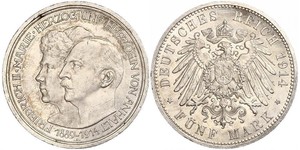 5 Mark Anhalt-Dessau (1603 -1863) Argento Federico II di Anhalt(1856 – 1918)