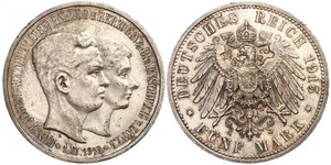 5 Mark Ducato di Brunswick (1815 - 1918) Argento Ernesto Augusto III di Brunswick (1887 - 1953)