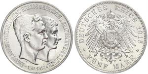 5 Mark Ducato di Brunswick (1815 - 1918) Argento Ernesto Augusto III di Brunswick (1887 - 1953)