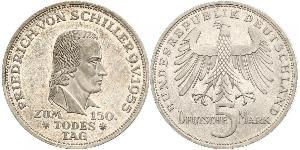 5 Mark Germania Ovest (1949-1990) Argento Friedrich Schiller