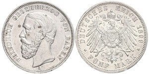 5 Mark Grand Duchy of Baden (1806-1918) Argento Federico I di Baden (1826 - 1907)