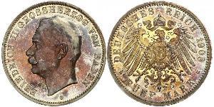 5 Mark Grand Duchy of Baden (1806-1918) Argento Federico II di Baden (1857 - 1928)