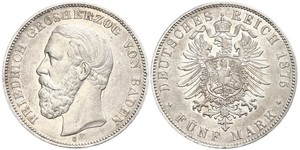 5 Mark Grand Duchy of Baden (1806-1918) Argento Federico I di Baden (1826 - 1907)